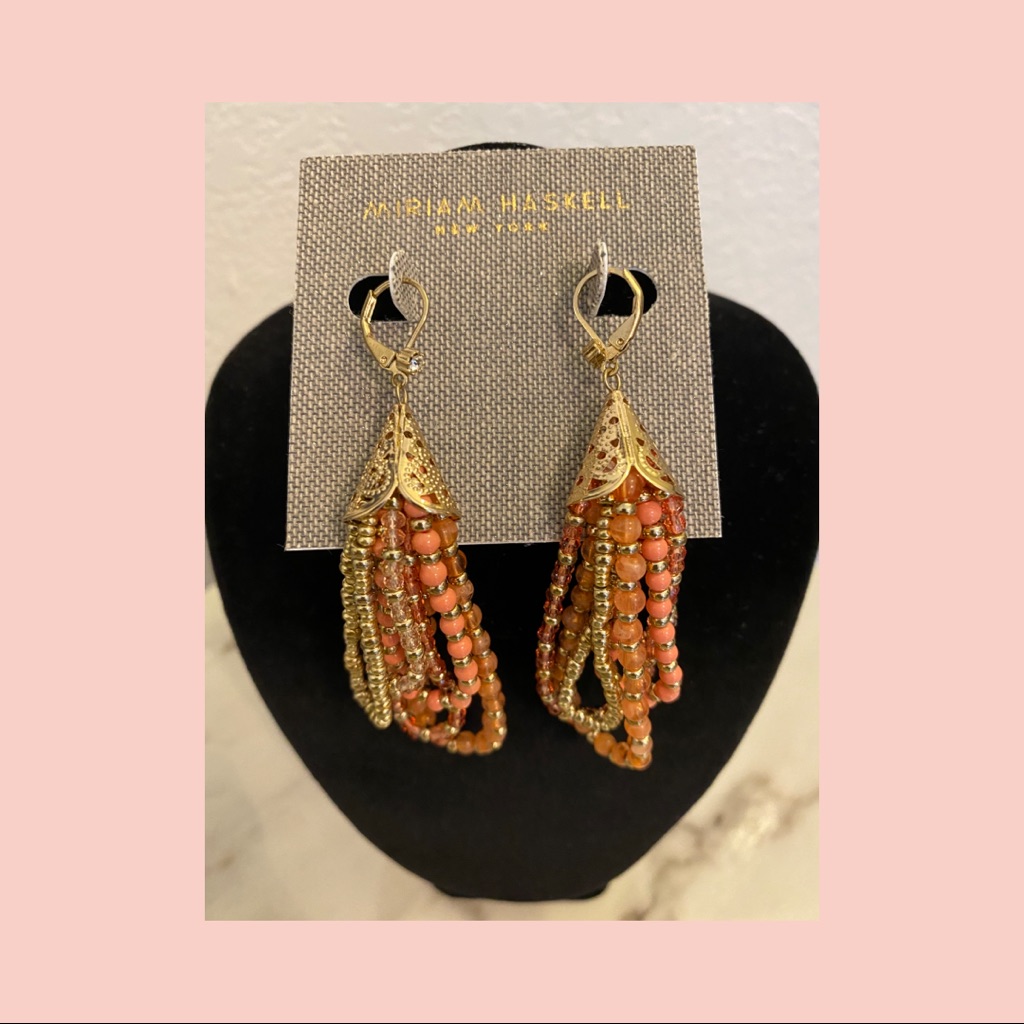 Miriam Haskell- Gold And Coral Fashion Earrings New